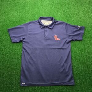 Drake Waterfowl Ole Miss Rebels Polo Shirt Mens Medium Blue Performance Vented